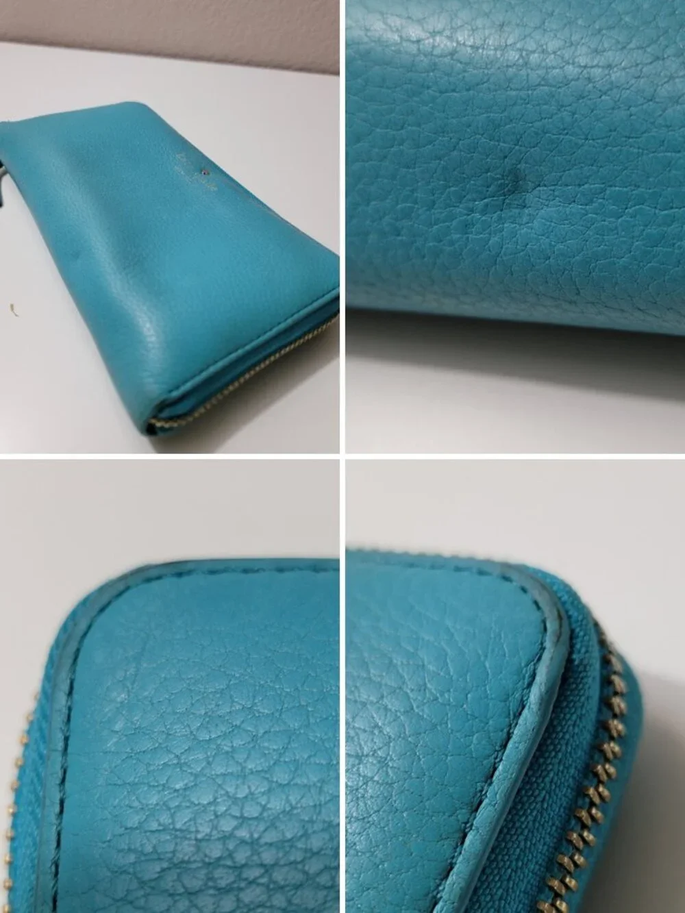 Kate Spade Grand Street Lacey Teal Zip Around Wallet Pebbled Leather Y2K - Picture 5 of 9